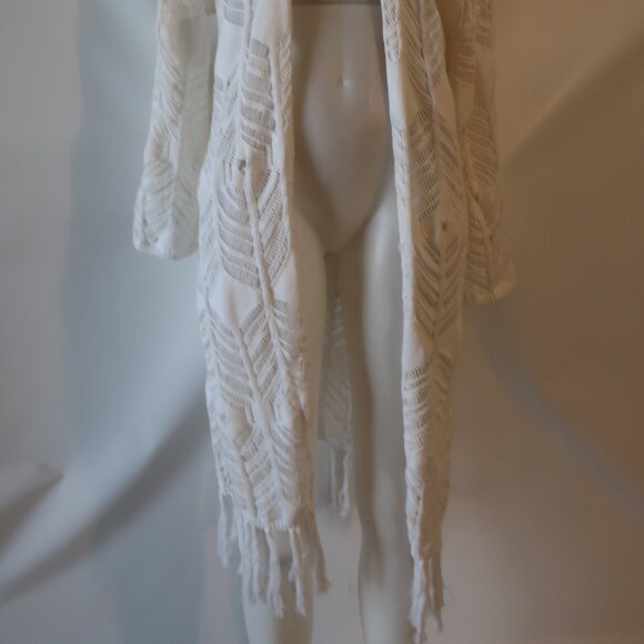 Womens Cotton by Autumn Cashmere Pointelle Knit Fringed Open Cardigan Duster S - Picture 10 of 15